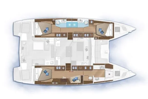 Promprang Yacht Photos Pics Floor plan of a 2020 Lagoon 50 catamaran, featuring spacious cabins and living areas.