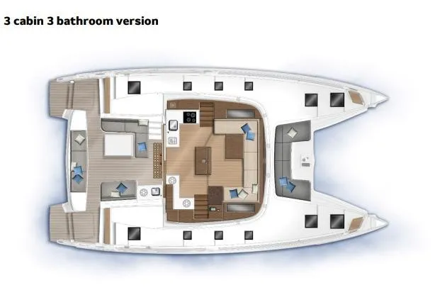 Promprang Yacht Photos Pics Floor plan of 2020 Lagoon 50 catamaran, featuring 3 cabins and 3 bathrooms.