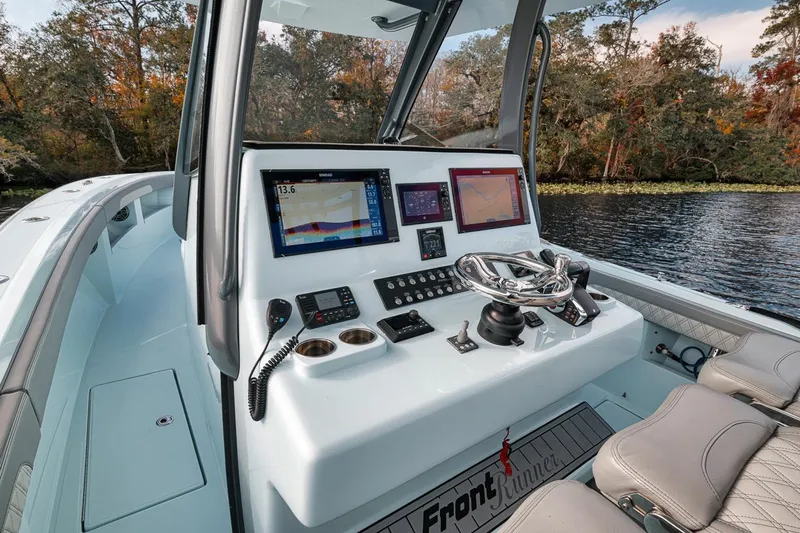 One Time Yacht Photos Pics 2024 Front Runner 36 Center Console boat dashboard with advanced navigation systems.