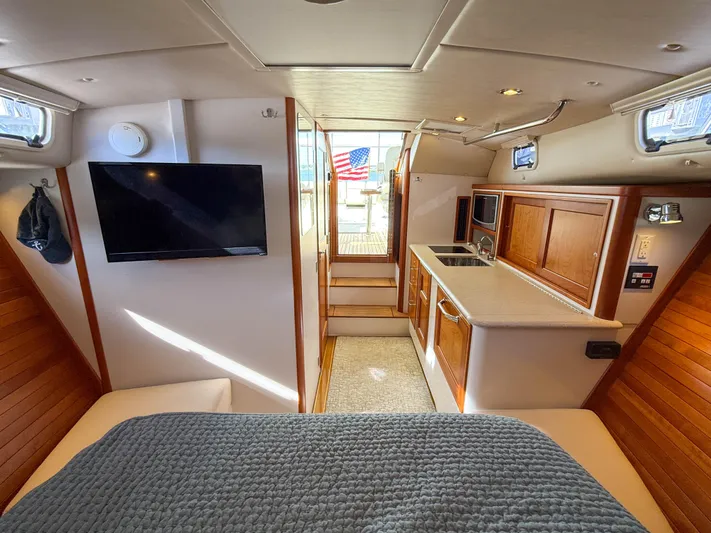 Wild Rose Yacht Photos Pics Interior of 2015 MJM 36z Downeast yacht with cozy cabin and modern amenities.