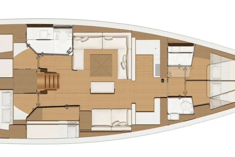  Yacht Photos Pics Floor plan of 2018 Dufour 520 Grand Large yacht, showcasing interior layout and design.