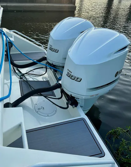  Yacht Photos Pics Custom 2003 Leblanc CC boat with twin Yamaha 300 outboard motors on water.