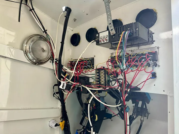  Yacht Photos Pics Custom 2003 Leblanc CC wiring and electrical components inside a panel.