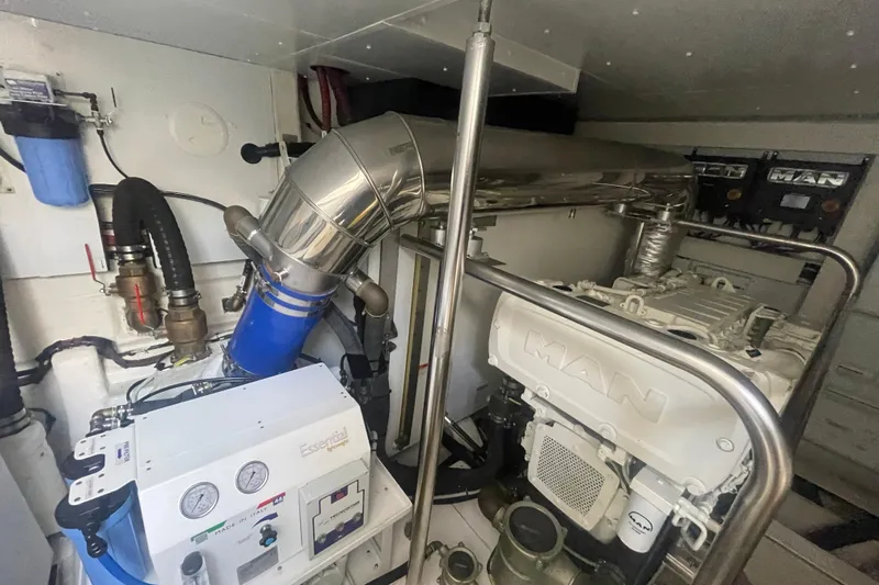 Azimut 66 Magellano Yacht Photos Pics Engine room of 2024 Azimut Magellano 66 yacht, featuring MAN engine and essential equipment.