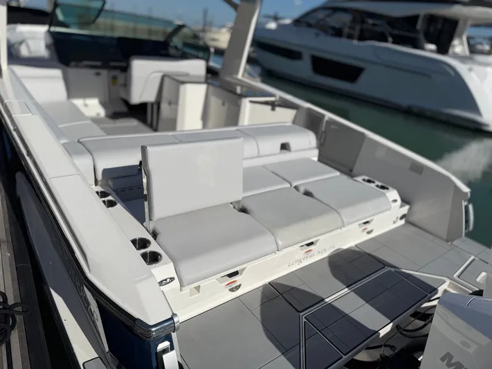 Sea Breeze Yacht Photos Pics 2022 Aviara AV32 OB boat with luxurious interior seating.