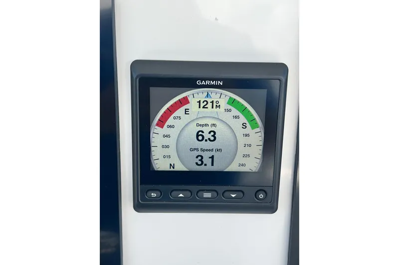  Yacht Photos Pics Garmin display on 2013 Contender 32 ST showing depth and GPS speed.