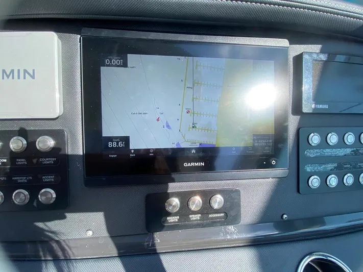 Yacht Photos Pics Dashboard of 2018 Monterey 385 SE with Garmin navigation display.