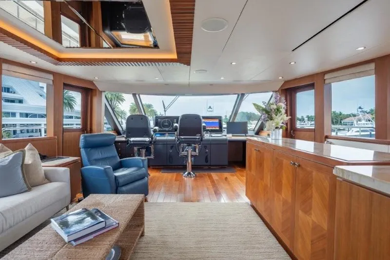 Chindon Yacht Photos Pics Luxurious 2017 Ocean Alexander motor yacht interior with modern helm and elegant wood finishes.