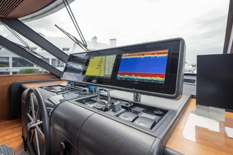 Chindon Yacht Photos Pics 2017 Ocean Alexander Motor Yacht helm with advanced navigation displays and controls.
