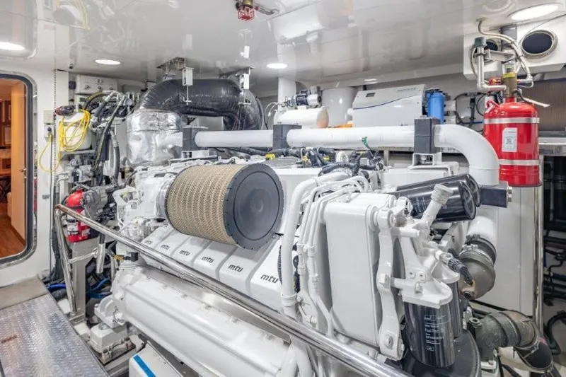 Chindon Yacht Photos Pics Engine room of 2017 Ocean Alexander Motor Yacht, featuring advanced machinery and equipment.