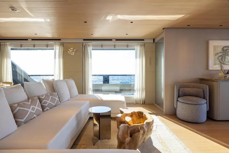Stellamar Yacht Photos Pics Luxurious interior of 2023 Cantiere Delle Marche RJ 115 yacht with ocean view.