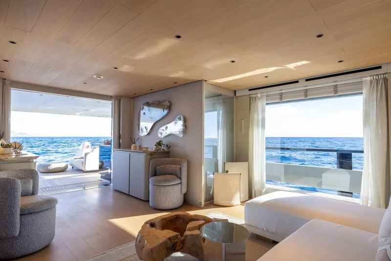 Stellamar Yacht Photos Pics Luxurious interior of 2023 Cantiere Delle Marche RJ 115 yacht with ocean view.