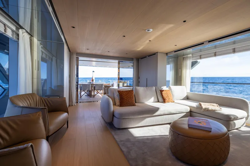 Stellamar Yacht Photos Pics Luxurious interior of 2023 Cantiere Delle Marche RJ 115 yacht with ocean view.