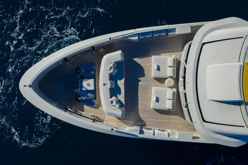 Stellamar Yacht Photos Pics Aerial view of 2023 Cantiere Delle Marche RJ 115 yacht deck on open sea.
