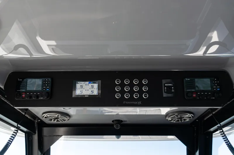  Yacht Photos Pics 2024 Freeman 47 boat dashboard with modern navigation and control systems.