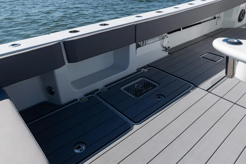  Yacht Photos Pics 2024 Freeman 47 boat deck with sleek design and modern features on the water.