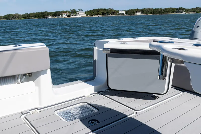  Yacht Photos Pics 2024 Freeman 47 boat deck with seating and ocean view.