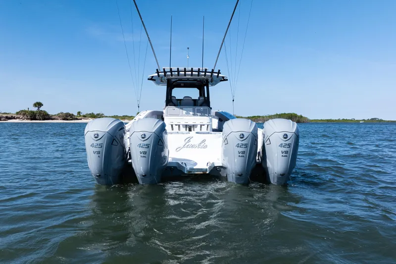  Yacht Photos Pics 2024 Freeman 47 boat with four powerful V8 engines on open water.