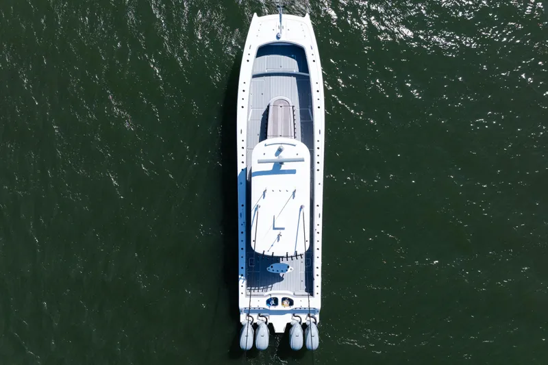  Yacht Photos Pics Aerial view of 2024 Freeman 47 boat on water.