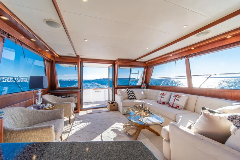 Esperanca Yacht Photos Pics Luxurious interior of 1998 West Bay 58 Sonship Pilothouse yacht with ocean view.