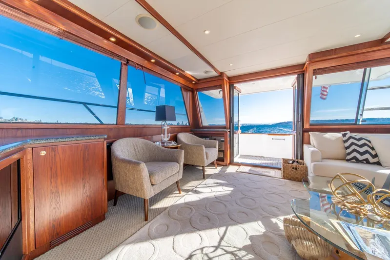 Esperanca Yacht Photos Pics Luxurious interior of 1998 West Bay 58 Sonship Pilothouse yacht with ocean view.