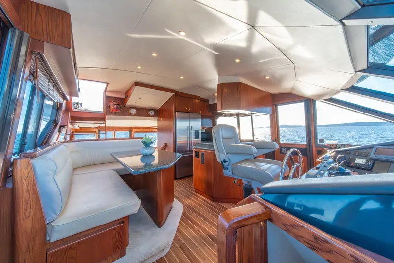 Esperanca Yacht Photos Pics Luxurious 1998 West Bay 58 Sonship Pilothouse MY interior with elegant seating and panoramic views.