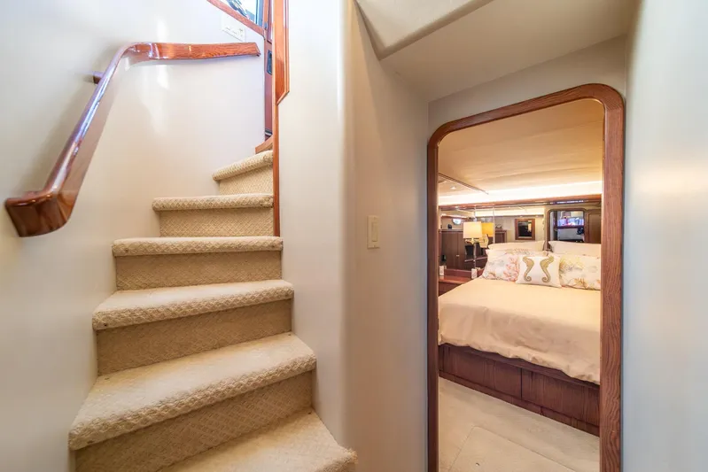 Esperanca Yacht Photos Pics Staircase and bedroom interior of 1998 West Bay 58 Sonship Pilothouse MY yacht.