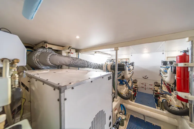 Esperanca Yacht Photos Pics Engine room of 1998 West Bay 58 Sonship Pilothouse MY, showcasing machinery and equipment.