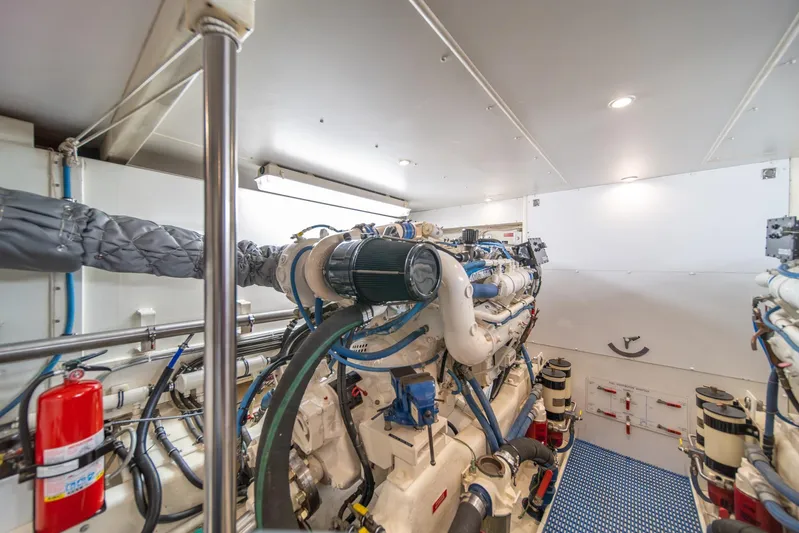 Esperanca Yacht Photos Pics Engine room of 1998 West Bay 58 Sonship Pilothouse MY, showcasing machinery and equipment.