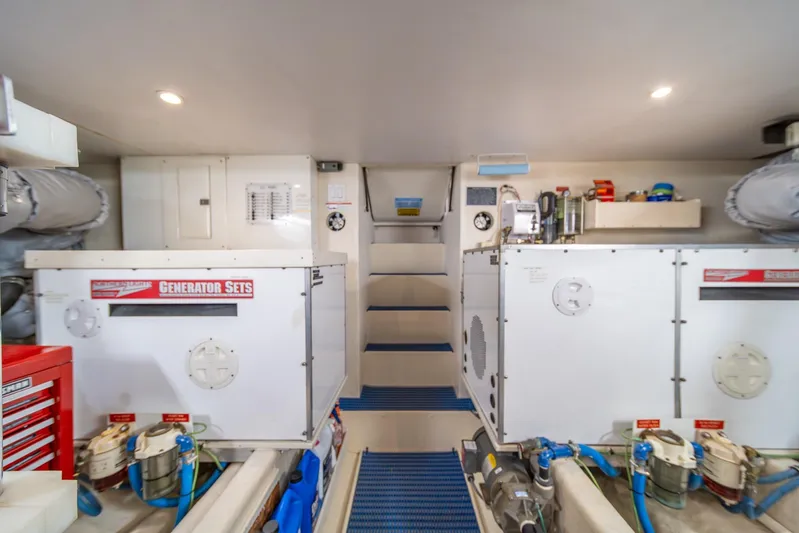 Esperanca Yacht Photos Pics Engine room of 1998 West Bay 58 Sonship Pilothouse MY with generator sets.