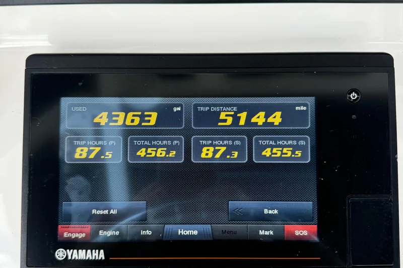  Yacht Photos Pics Yamaha display showing fuel usage and trip data for 2019 Intrepid 345 Nomad FE.