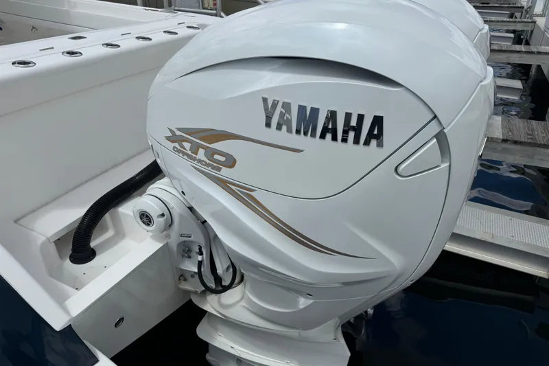  Yacht Photos Pics 2019 Intrepid 345 Nomad FE with Yamaha XTO outboard engine at dock.