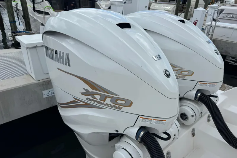  Yacht Photos Pics Twin Yamaha XTO Offshore V8 engines on a 2019 Intrepid 345 Nomad FE boat.