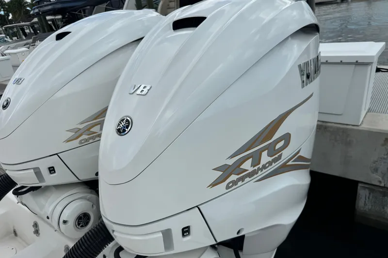  Yacht Photos Pics Twin Yamaha XTO Offshore V8 engines on a 2019 Intrepid 345 Nomad FE boat.