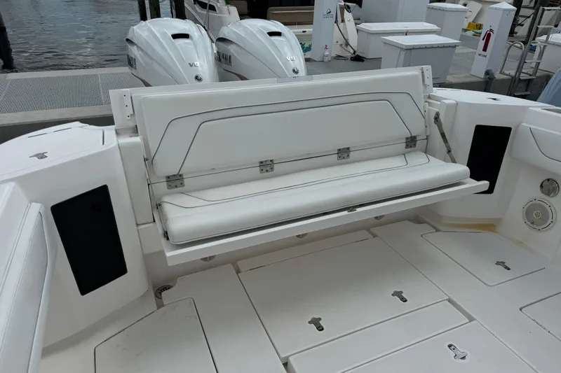  Yacht Photos Pics 2019 Intrepid 345 Nomad FE boat with foldable seating and Yamaha V8 engines.