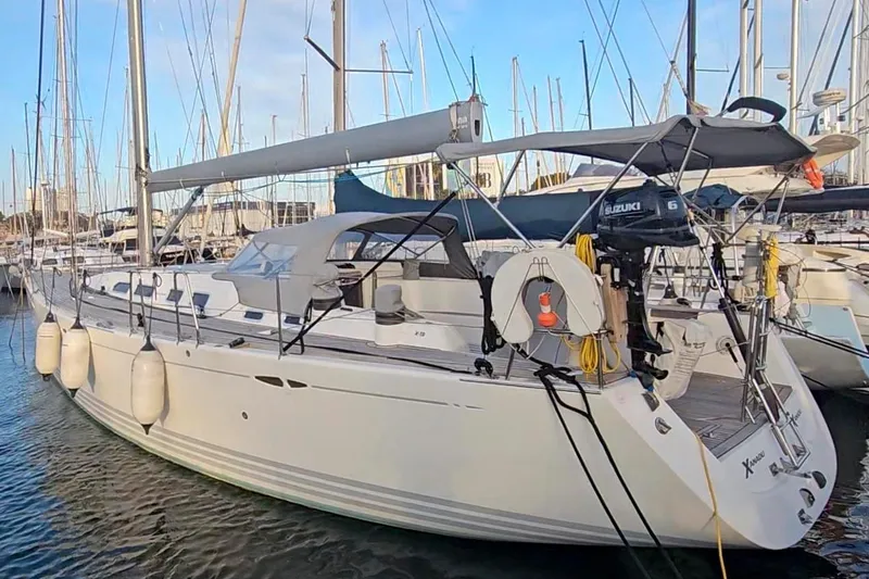  Yacht Photos Pics 2008 X-Yachts X50 sailboat docked in marina, featuring sleek design and modern equipment.