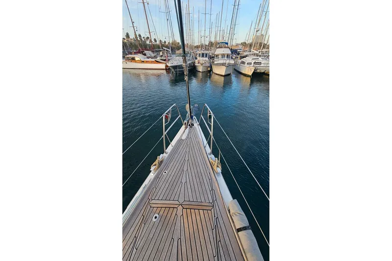  Yacht Photos Pics Bow view of 2008 X-Yachts X50 sailboat docked in a marina.