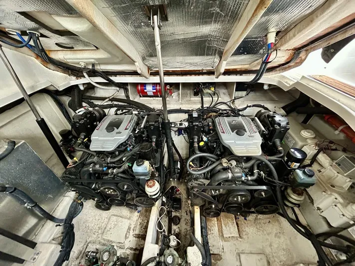  Yacht Photos Pics Engine room of 2010 Sea Ray 330 Sundancer with dual engines and mechanical components.