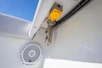 Boat interior detail with speaker and metal fixture, Freeman 42, 2019 model.