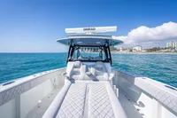 Luxurious 2019 Freeman 42 boat on open sea, featuring sleek design and modern amenities.