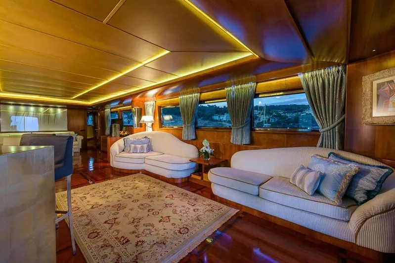  Yacht Photos Pics Luxurious interior of 1995 Cantieri Navali Nicolini 43 yacht with elegant seating and decor.