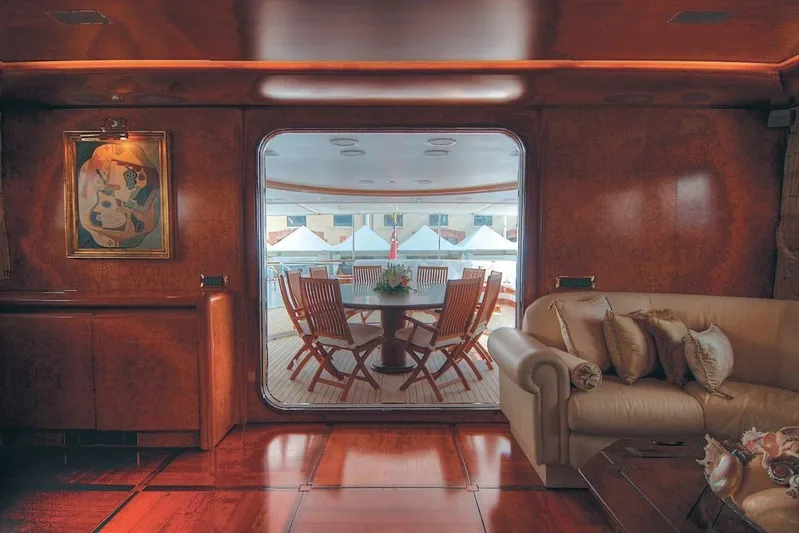  Yacht Photos Pics Luxurious interior of 1995 Cantieri Navali Nicolini 43 yacht with elegant seating and decor.