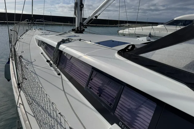  Yacht Photos Pics 2017 Beneteau Sense 51 sailboat docked, showcasing sleek deck design and modern features.