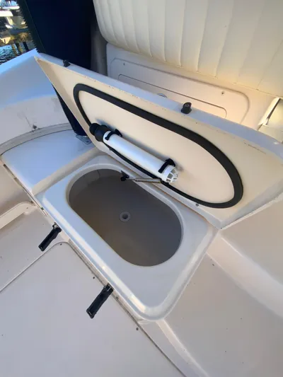 On Wine Time Yacht Photos Pics Open storage compartment on 2009 Grady-White Chesapeake 290 boat.