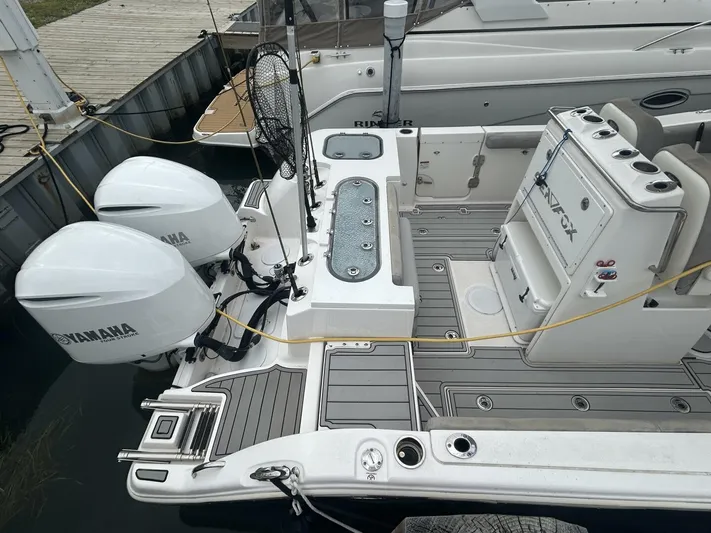  Yacht Photos Pics 2018 Sea Fox 288 Commander boat with dual Yamaha engines docked at marina.