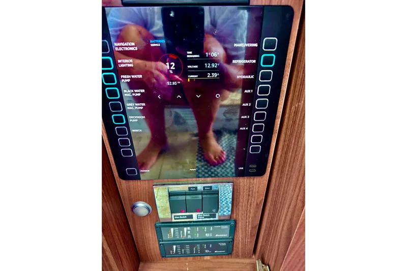  Yacht Photos Pics Control panel of a 2016 Sealine C330 yacht, displaying various system statuses.