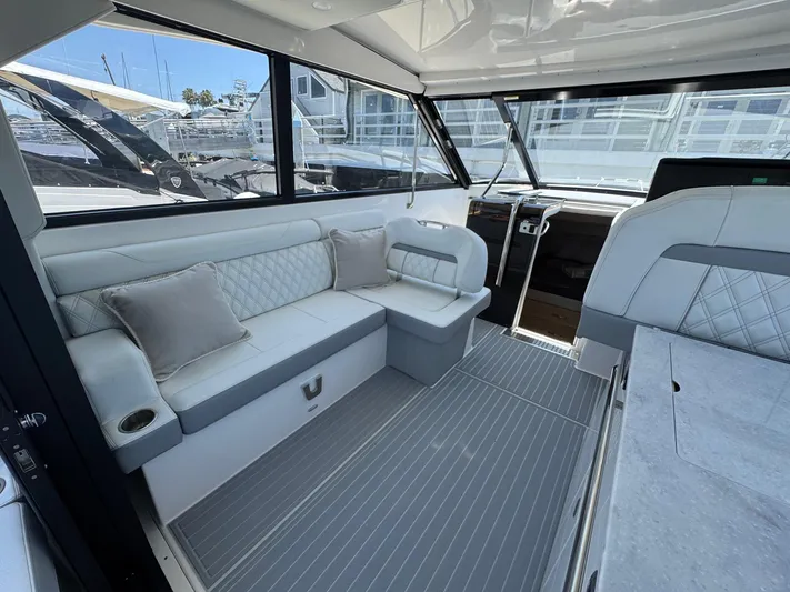 36 Xo Yacht Photos Pics Interior of 2026 Regal 36 XO yacht with elegant seating and modern design.