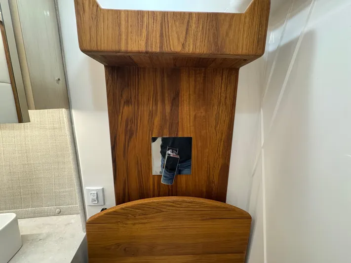 36 Xo Yacht Photos Pics Wooden interior detail of a 2026 Regal 36 XO boat, featuring a modern design.