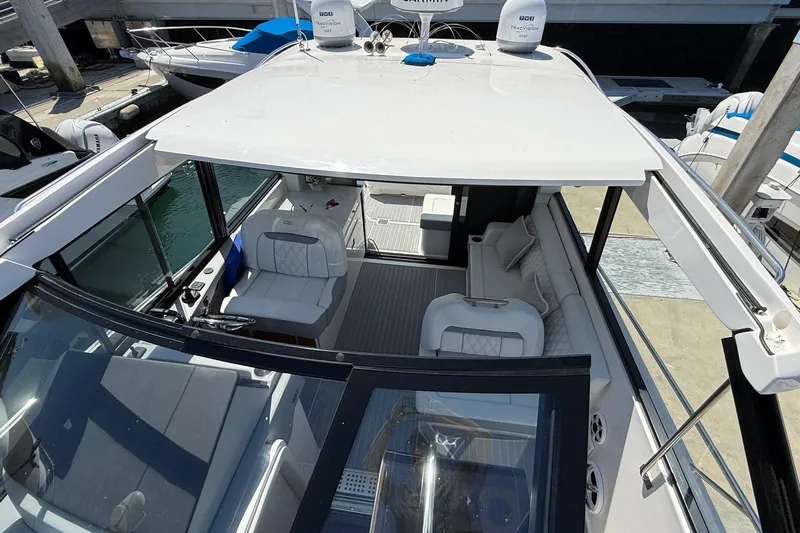 36 Xo Yacht Photos Pics 2026 Regal 36 XO yacht interior with luxurious seating and modern design.