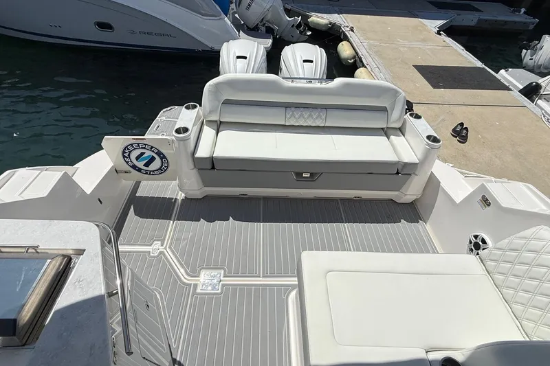 36 Xo Yacht Photos Pics 2026 Regal 36 XO boat deck with seating and Seakeeper stabilization system.